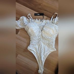 Fashion Nova body suit top, Size Large, Polka Dot